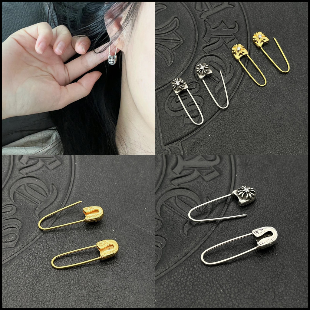 เงิน 925 ชุบ 22K Gold Diamonds, ต่างหูคลิปหนีบกระดาษ, Cross ดอกไม้ Shining Silver Pin ต่างหู, Retro Punk สไตล์อุปกรณ์เสริม, Street Hip Hop Rap Jewelr CE088