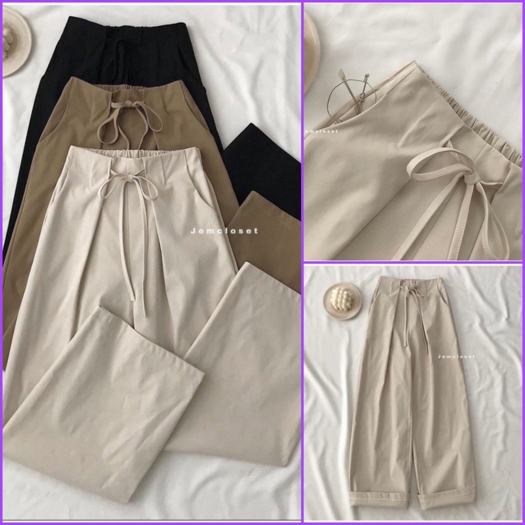 Women's Wide-Legged Pants Drawstring Elastic Waistband cullotes Style 3 Colors Dynamic