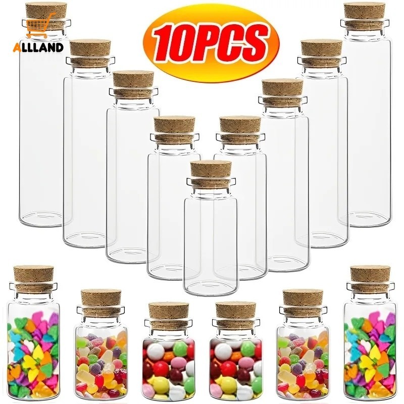 10 ชิ้น Mini ขวดแก้วใสพร้อมจุกไม้ก๊อก - DIY Drifting Wish ขวดแขวนตกแต่ง-ข้อความ Vials เครื่องเทศคอนเทนเนอร์ที่ว่างเปล่า Wish Jars ของขวัญ
