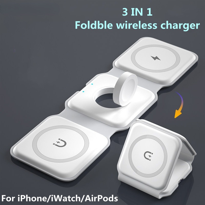 15w 3 ใน 1 Magnetic Wireless Charger Pad พับได้สําหรับ iPhone 14 13 12 11 XS X Apple Watch AirPods Fast Charging Dock Burstod