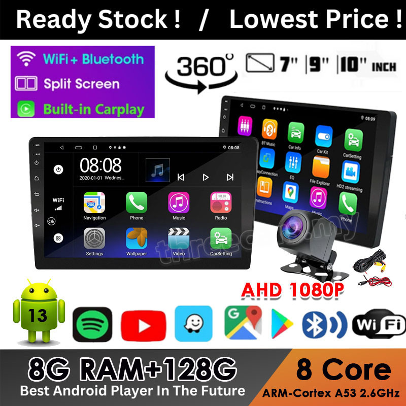 (8core 8GB RAM+128GB) จอ android รถยนต์ ด้วยกล้อง 360 Android 13 CarPlay 2din 7/9/10นิ ้ ว