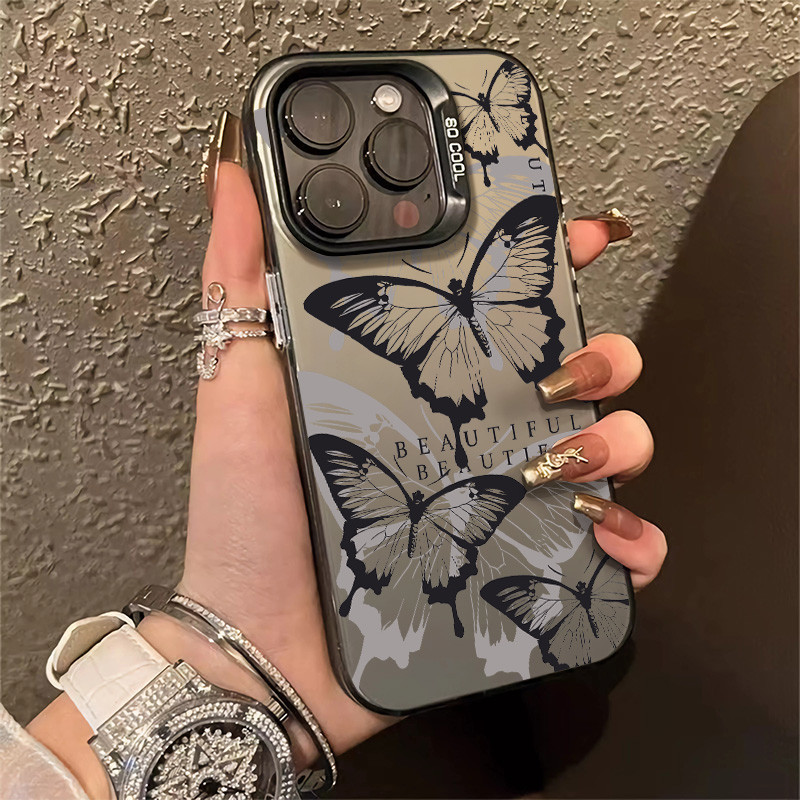 อินเทรนด์ Double-Layerรูปแบบผีเสื้อเคสโทรศัพท์สําหรับIPhone 15 14 13 12 11 Pro Max XR X/XS Max 7 8 Plusประณีตรูปลักษณ์ที่สวยงามเคสโทรศัพท์