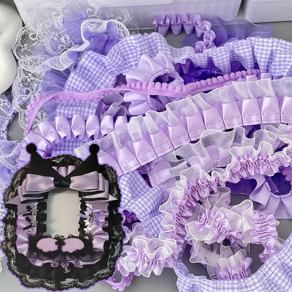 ริบบิ้นสีม่วงตกแต่งวัสดุทําด้วยมือการ์ดลูกไม้ตกแต่งห่อของขวัญริบบิ้น 1M DIY