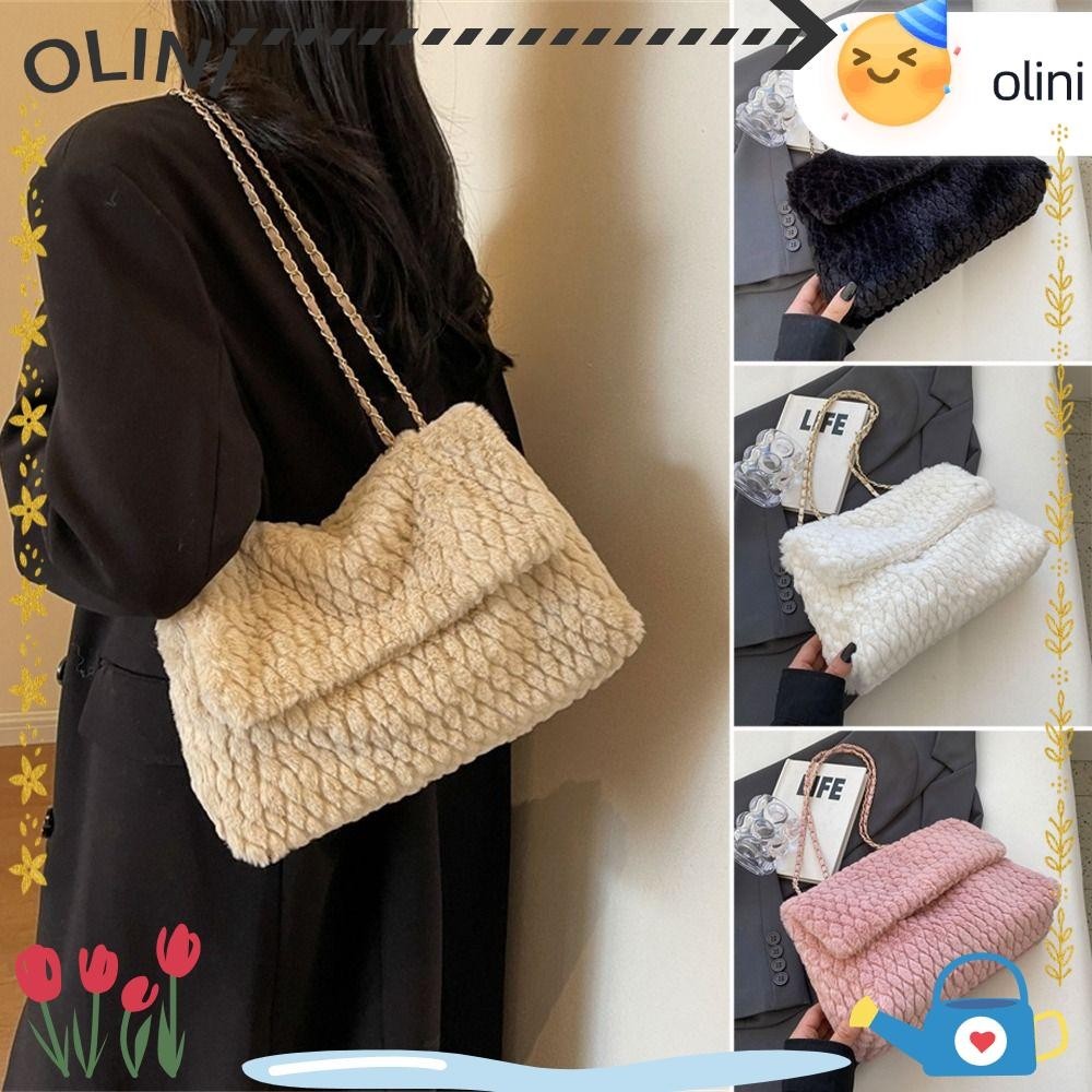 Olini Messenger Bag, Furry Soft Plush Shoulder Bag, แฟชั ่ นสีทึบความจุขนาดใหญ ่ Tote กระเป ๋ าผู ้ หญิงหญิง