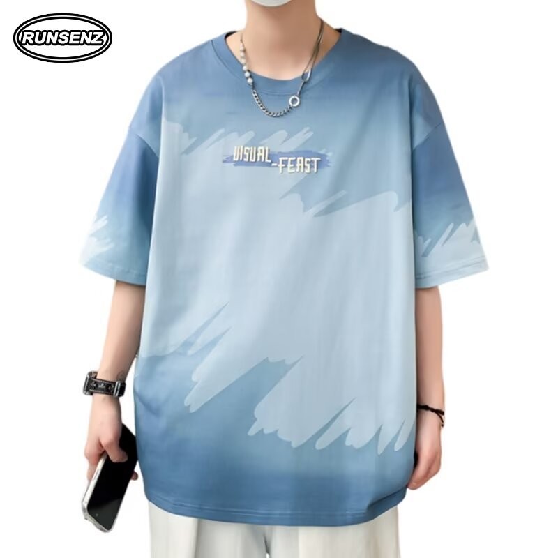M-8xl เกาหลีอินเทรนด ์ Tie Dye Top Men Plus ขนาด T เสื ้ อฤดูร ้ อนสบายๆหลวมแขนสั ้ น Oversize Tee