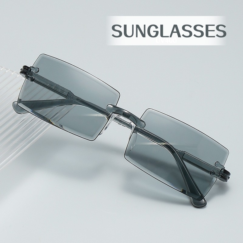 Vintage Square Frame Shade แว่นตากันแดดแฟชั่น Frameless ตัดเลนส์แว่นตากันแดดผู้ชาย UV400 ป้องกันแว่นตาแว่นตา