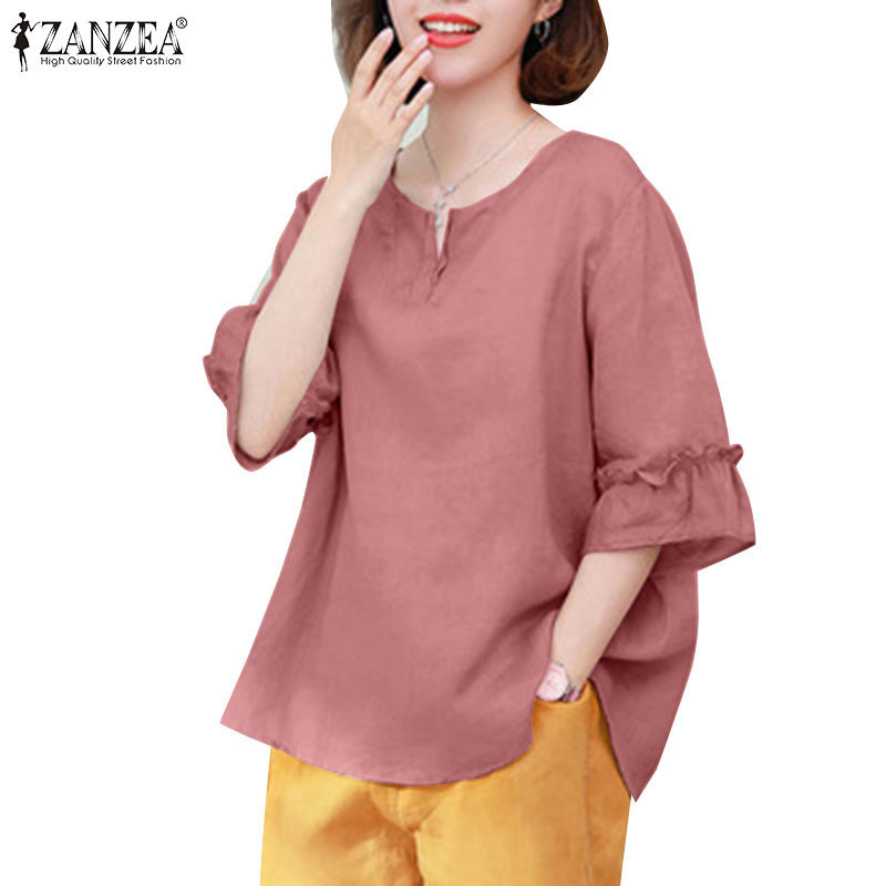Zanzea เสื ้ อเบลาส ์ คอวีคอวีคอวีผู ้ หญิงเกาหลีสามในสี ่