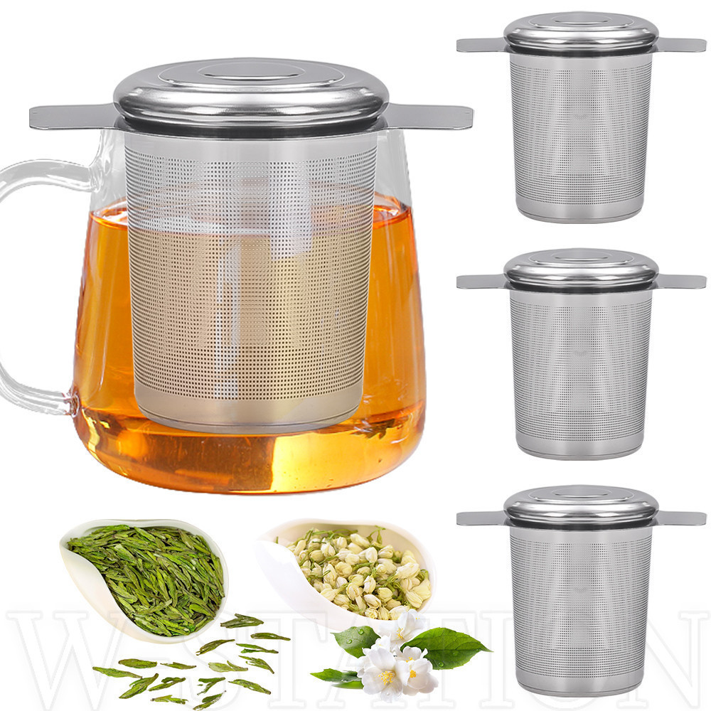 ที่กรองชาสแตนเลส 304 - กรองกาแฟแบบตาข่ายละเอียด-ชาสเตปเปอร์พร้อมฝาปิด-ความจุขนาดใหญ่จับคู่นํากลับมาใช้ใหม่-อุปกรณ์ครัวที่บ้าน-ที่กรองชา
