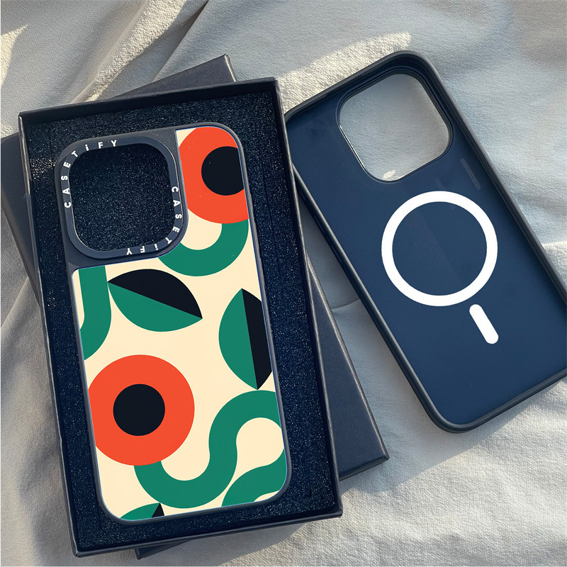 Casetify X Freya แม่เหล็กดูด Matte Black & Silver ปลอกไฟฟ้า Apple IPhone 15 14 13 12 Pro Max Hard Back Case Cover พร้อมกล่องแกะสลักโลโก้