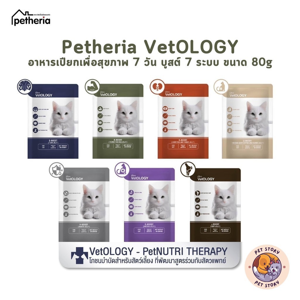 Petheria VetOLOGY เพ็ทเทอเรีย อาหารเปียกแมว สูตรบำรุงสุขภาพ ไม่เติมเกลือ Human Grade ขนาด 80 กรัม
