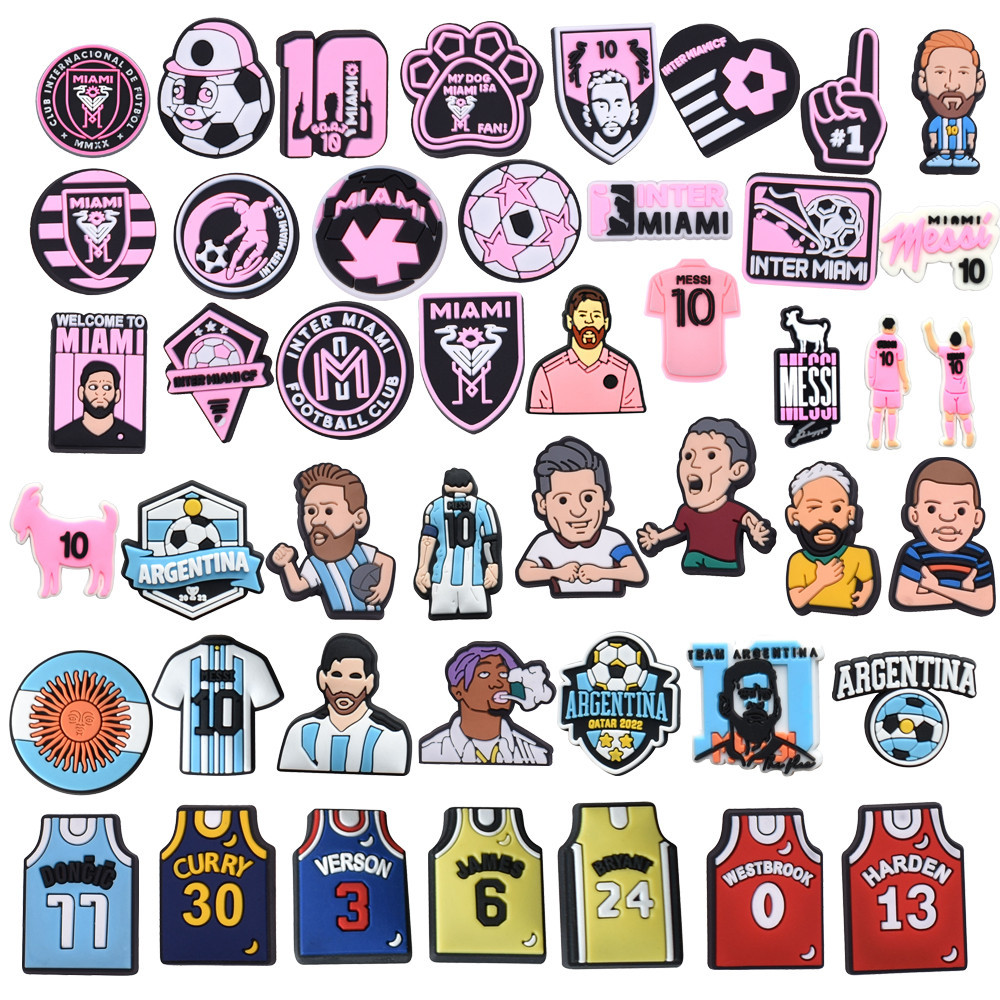 Crocs Jibbitz Lionel Messi ฟุตบอลกาตาร์ฟุตบอลโลกอาร์เจนตินาดาวการ์ตูน DIY Clog Charms Pins สําหรับรองเท้า Crocs Charms