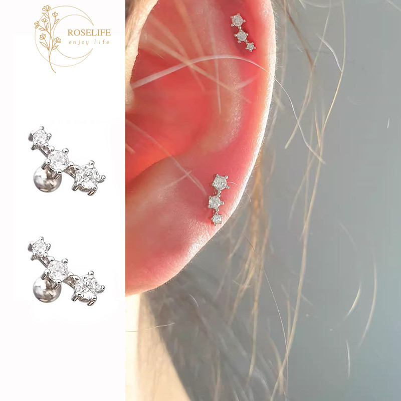 Roselife เงินเกลียว Ball Rhinestone Starlink ต ่ างหูสตั ๊ ดสําหรับสาวเลือกฟรีสกรูหูเครื ่ องประดับ 1 คู ่