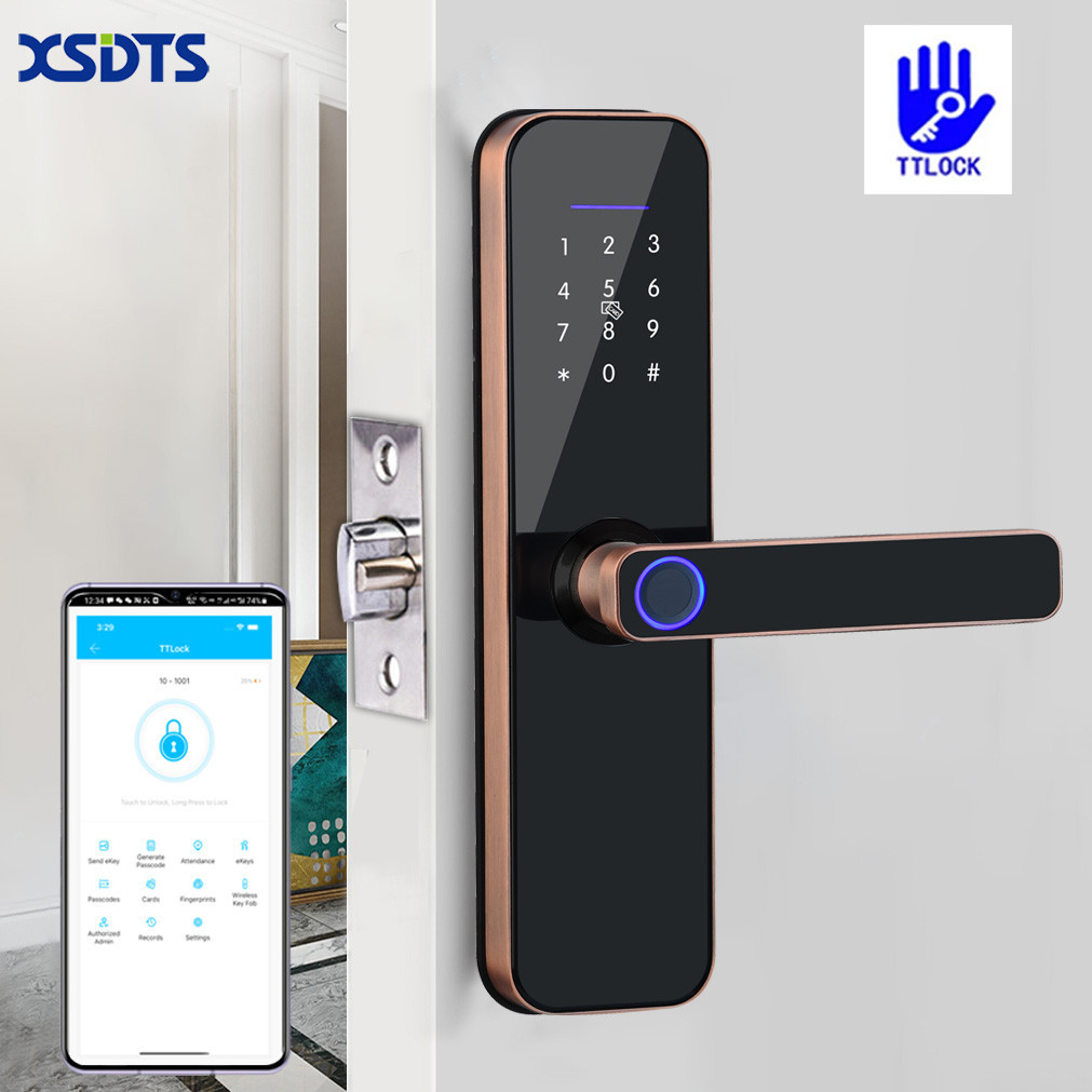 TT Lock Bluetooth Electronic Smart Door Lock With Biometric Fingerprint IC Card Password Key Unlock USB Emergency Charge
