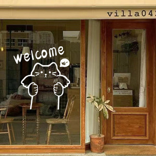 ยินดีต้อนรับ แมวรูปแบบสติกเกอร์ประตูกระจกหน้าต่างสติ๊กเกอร์ต…