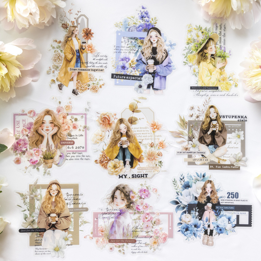 Journamm 10pcs/pack สาวสติกเกอร ์ PET วัสดุ DIY ตัด Collage ขยะ Journal Scrapbooking สุนทรียศาสตร ์ สติกเกอร ์ เครื ่ องเขียน