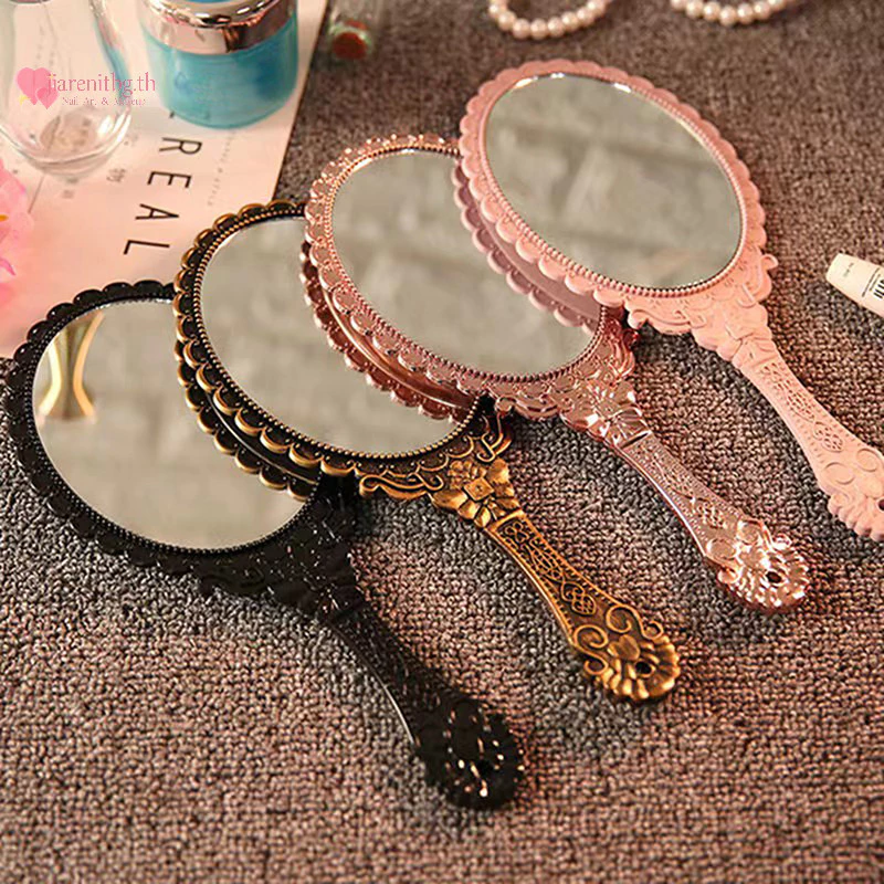 Renbg 1 ชิ้นแบบพกพา Vintage กระจกแต่งหน้า Hand Hold รูปไข่รอบกระจก Noble คืนวิธีโบราณ Court Mirror เครื่องมือความงาม TH