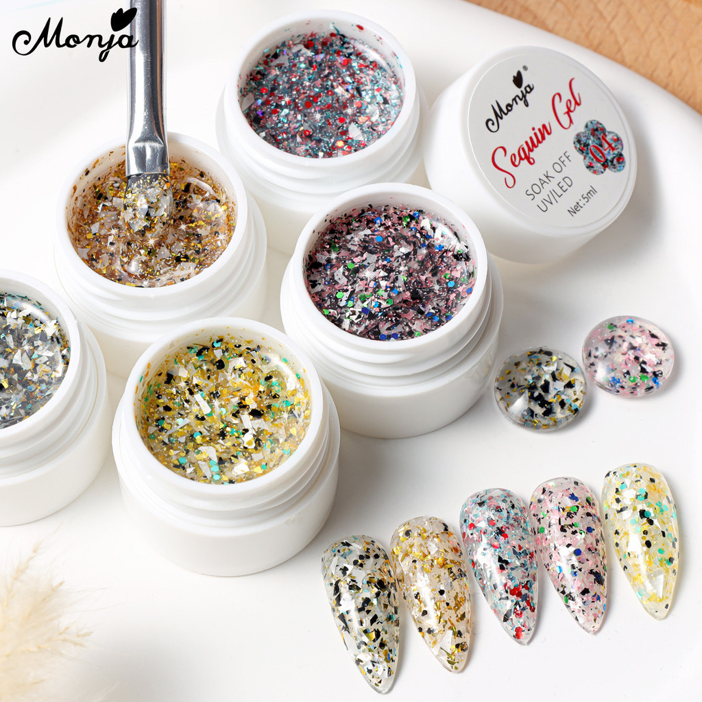 Monja 5ml เล็บ Shining Glitter เจลสะท้อนแสงเลื่อมเล็บเจล Holographic เคลือบเงา DIY เล็บเครื่องมือ