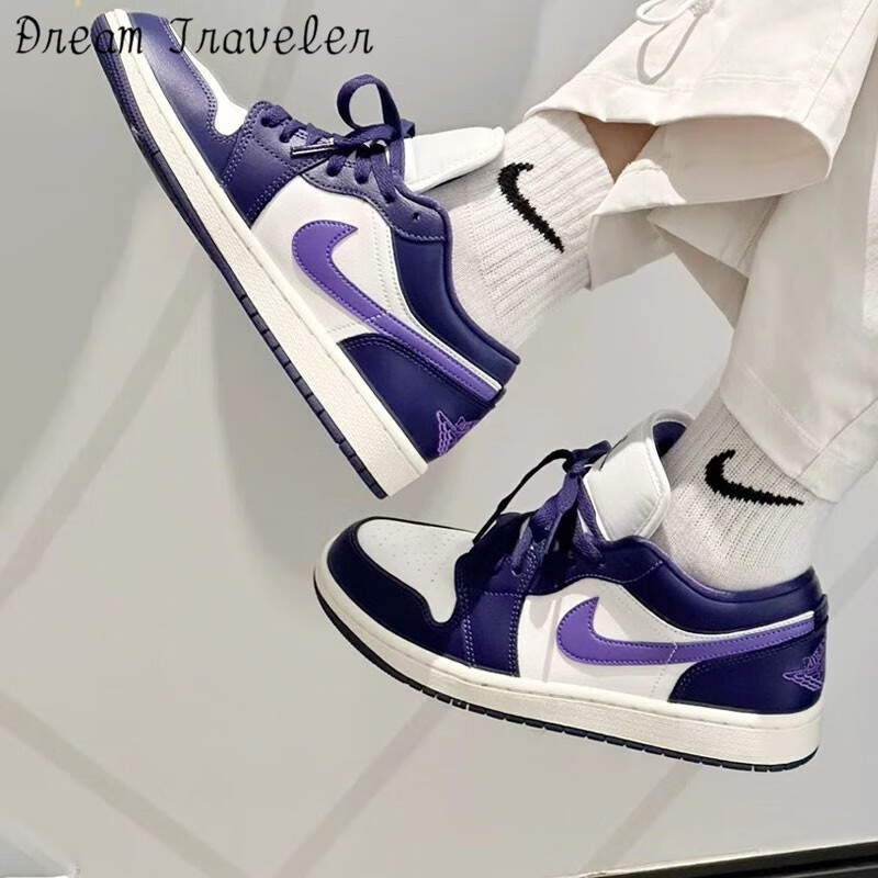 Air a/j 1 Low White Purple Retro Basketball Shoes Low-Top Purple Grape Purple 0774-502