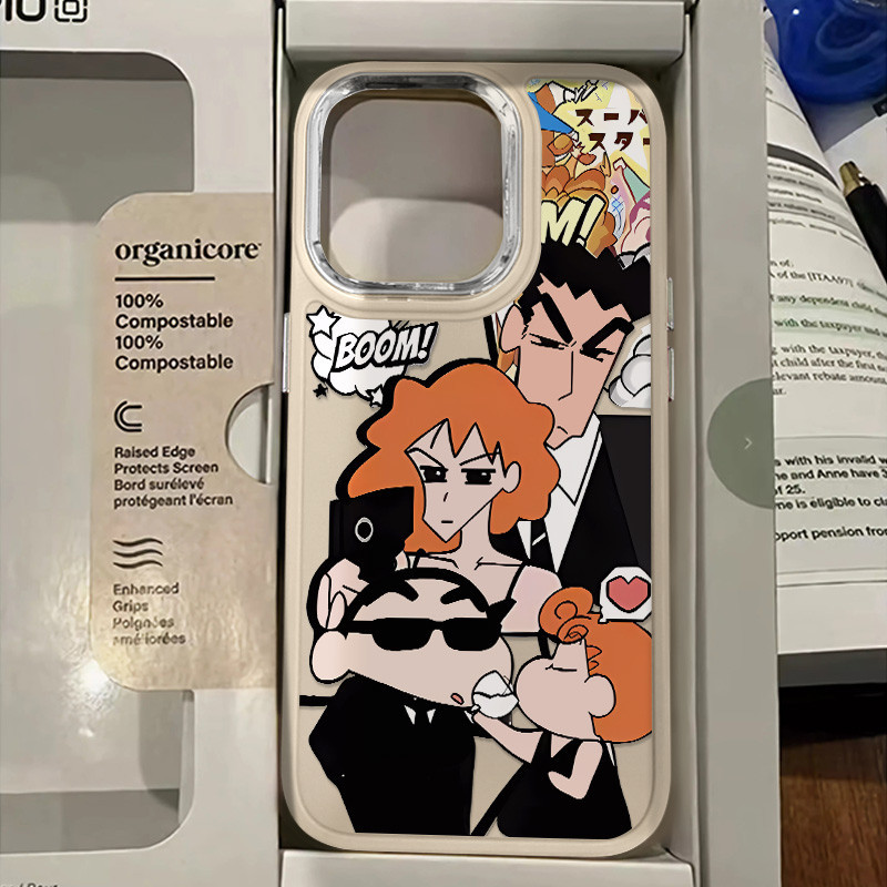 บุคลิกภาพการ์ตูนแว่นกันแดดเครยอนชินจังรูปแบบเคสโทรศัพท์เข้ากันได้สําหรับiphone11 12 13 14 15 Pro MAX 7 8 Plus X XR XS MAX SE 2020 หรูหรานุ่มกันกระแทก