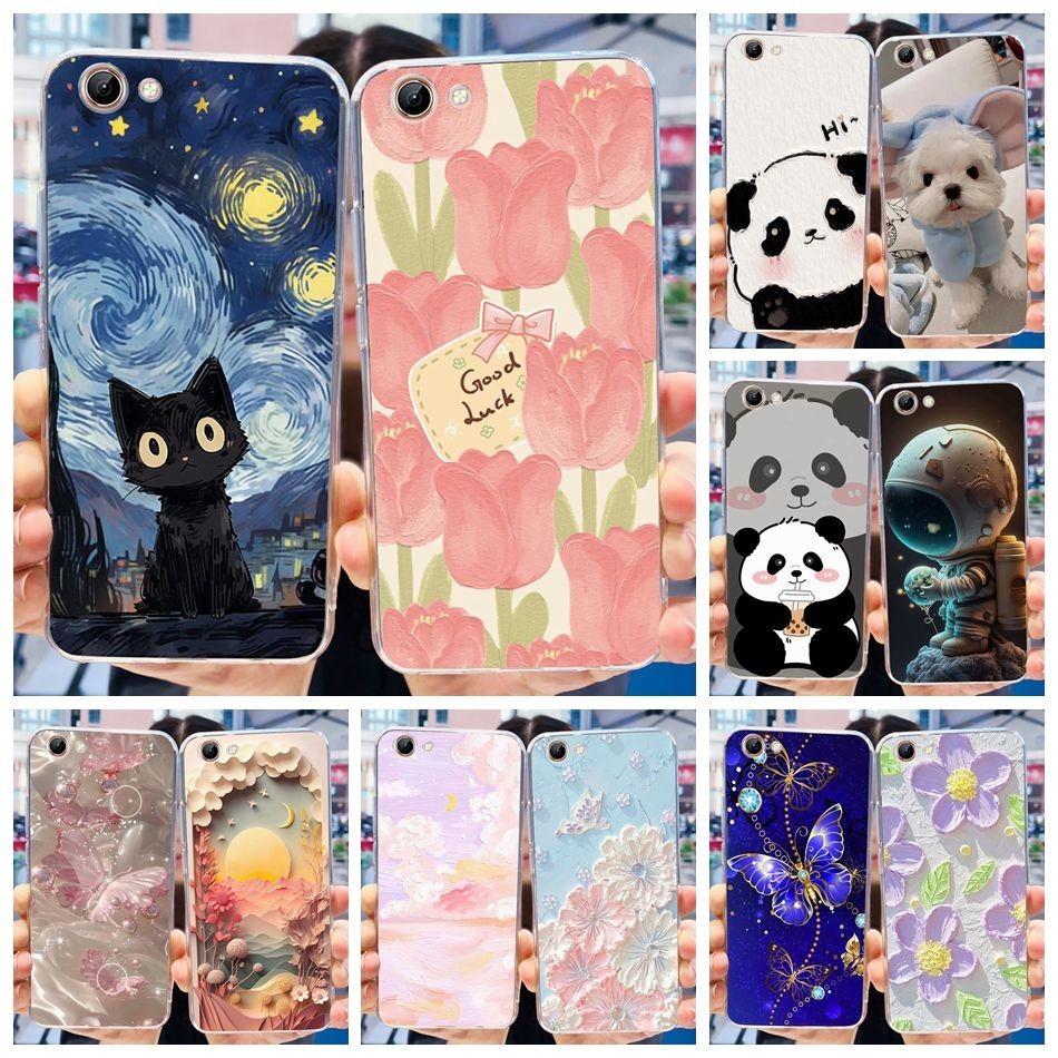 Vivo Y71 Y71i Y71A 1801 1801i 1724 แมวน่ารัก Panda ดอกไม้ทาสีปลอก VivoY71 Y 71i 4G ซิลิโคนอ่อนนุ่ม TPU เคสโทรศัพท์