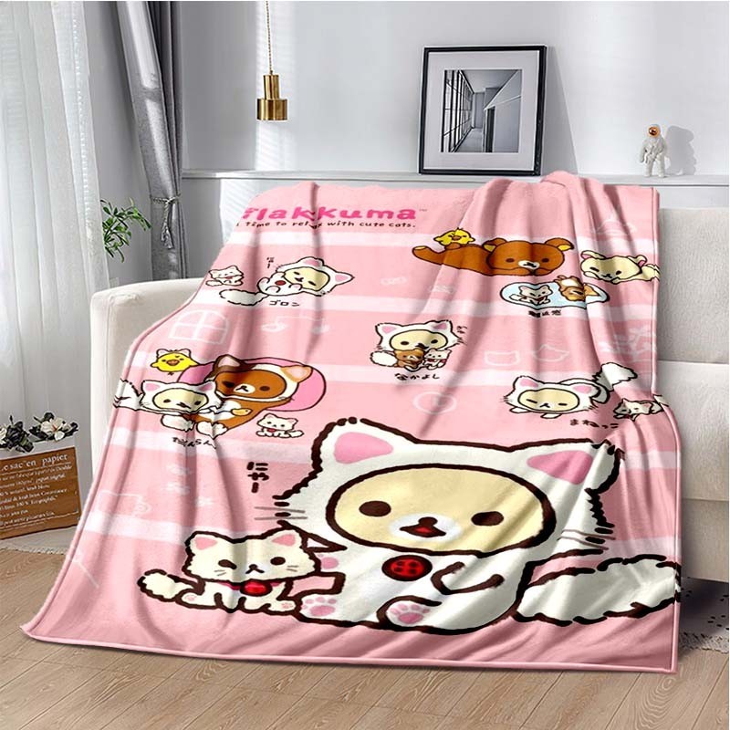 การ์ตูน Rilakkuma อะนิเมะสาวโยนผ้าห่มสําหรับทารกเดินป่าปิคนิคเตียง Super Soft น่ารัก kawaii Flannel ผ้าห่มของขวัญวันเกิด