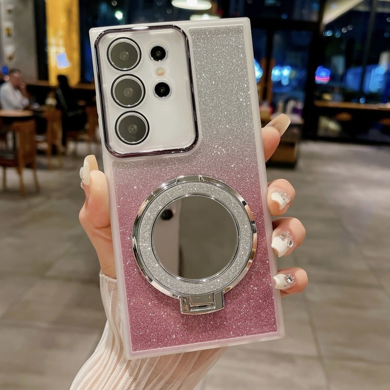 SAMSUNG Luxury Gradient Glitterแต่งหน้ากระจกแม่เหล็กสําหรับSamsung S24 S23 S22 Ultra Plus S23 S21 S20 FE Note20 Ultra A55 A35 A25 เลนส์ป้องกันกันกระแทกปกอ่อน