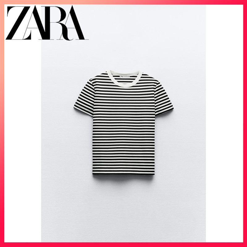 ZARA ซาร่า ฤดูร้อนสินค้าใหม่ผู้หญิงคอกลมสลิมฟิตเสื้อยืดแขนสั้น