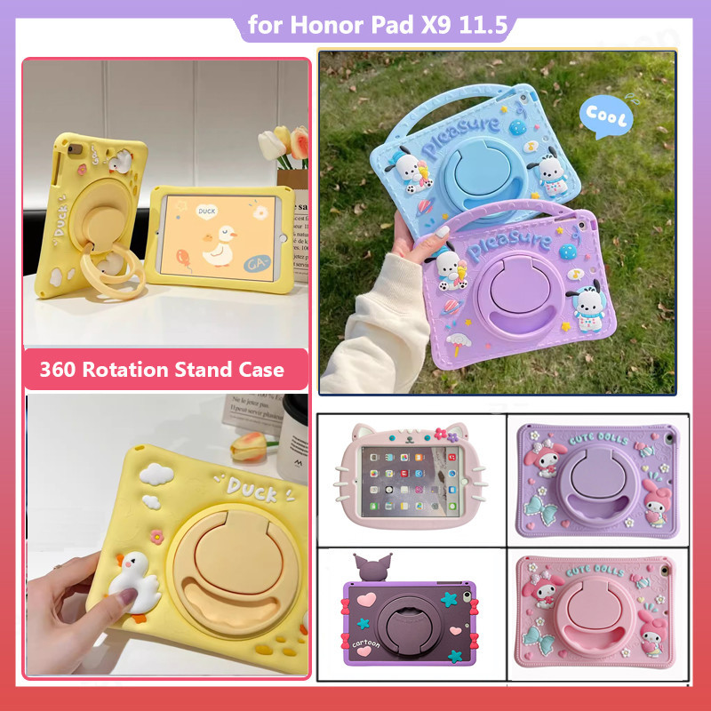 สําหรับ Honor Pad X9 11.5 นิ้ว 2023 X8 X8 Lite 9 12.1 X8 Pro 11.5 สําหรับ Honor Pad 8 12 นิ้วกรณีสําหรับเด็ก 360 องศาขาตั้งหมุนน่ารักการ์ตูนแท็บเล็ต