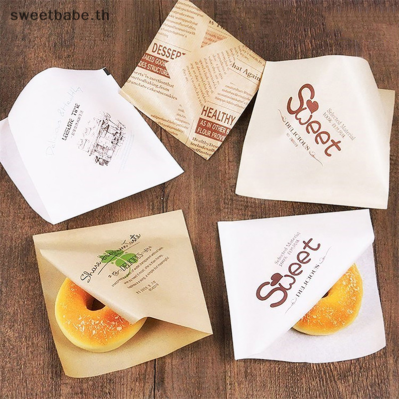 Sebabe 100 ชิ้นสามเหลี่ยมรูปร่างกระดาษคราฟท์บรรจุภัณฑ์แซนวิช Oilproof Doughnut ขนมปังแฮมเบอร์เกอร์ทิ้งกระเป๋าห้องครัวร้านอาหาร TH