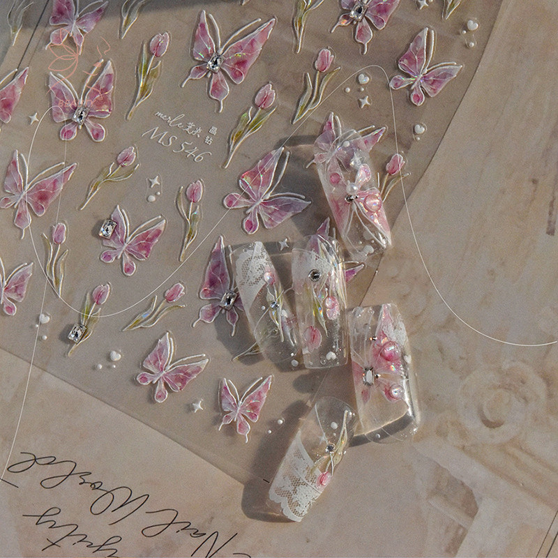 [maybeauty] Shining Tulip นูนผีเสื้อสติ๊กเกอร์ติดเล็บ 3D Nail Art Design Decorative Decals DIY Aurora คริสตัลสติ๊กเกอร์ติดเล็บ Salon {TH}