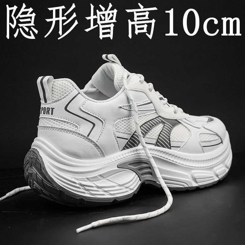 2024 หนาSoled Niche Daddyรองเท้าความสูง-Increasingรองเท้าผู้ชาย 10cm8cm All-Matchอินเทรนด์Breathableตาข่ายรองเท้าสีขาวรองเท้าผ้าใบ