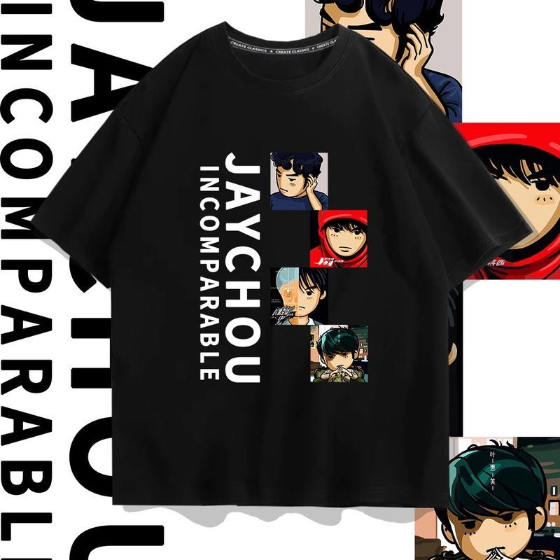 Jay เสื้อยืดแขนสั้น คอกลม พิมพ์ลายการ์ตูน 4 คน 2022 jay Chou สําหรับผู้ชาย และผู้หญิง S-5XL