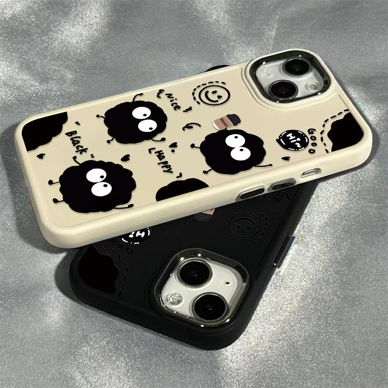 การ์ตูน Happy Coal Ball เคสโทรศัพท์สําหรับ IPhone 11 12 13 14 15 Plus Xr X XsMax 11pro 13pro 14pro 7/8 Plus Se2020 แฟชั่นขนาดใหญ่ขอบเคสโทรศัพท์