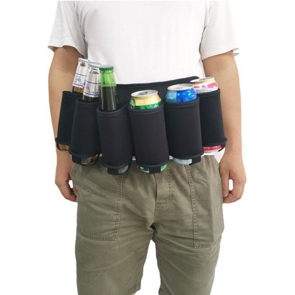 Forbetter กระเป๋าคาดเอวเก็บเบียร์, 6 กระเป๋า 6 กระป๋องที่เก็บเครื่องดื่ม Fannypack, เครื่องดื่มที่ใส่เข็มขัดลวงตาปรับมั่นคงผู้ถือเข็มขัดเบียร์เอวแพ็คปิคนิค