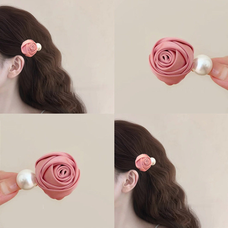 2024 ใหม่ Rose Pearl Hairpin ผู้หญิงหน้าผาก Bangs คลิปดอกไม้อุปกรณ์เสริมผม