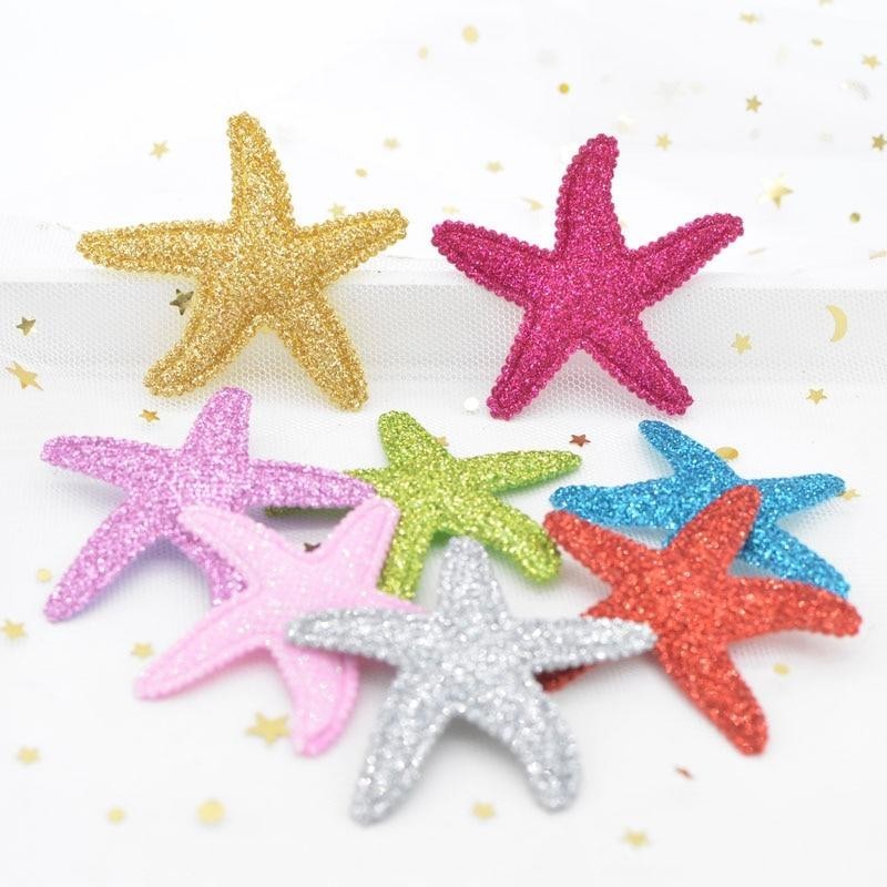 16 ชิ้น 6*5 ซม.เงาผง Glitter ผ้าเบาะปลาดาว Applique Headwear กิ๊บติดผมแพทช์วันเกิดหัตถกรรมเครื่องประดับ