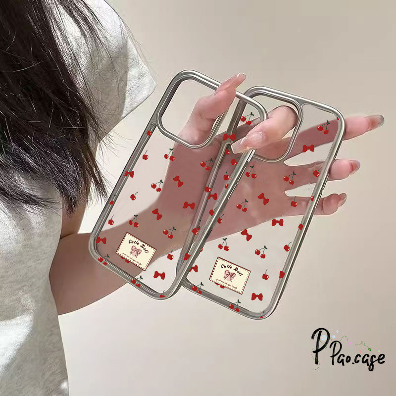 เคส เคสไอโฟน 15 11 16 13 14 12 Pro Max 7 16 8 14 15 Plus XR X MAX SE 2020 เคส TPU ลายการ์ตูนเชอร์รี่แดงผูกโบว์ - รูปที่ 3
