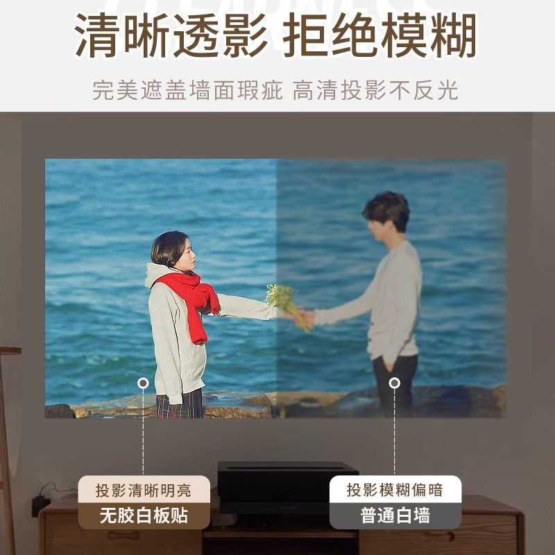 หน้าจอฉายภาพวอลล์เปเปอร์ติดด้วยตนเองในครัวเรือนโปรเจคเตอร์ผ้าฉายสติ๊กเกอร์ติดผนังไวท์บอร์ดติดผนังฉายสติกเกอร์ไฟฟ้าสถิตโดยเฉพาะ