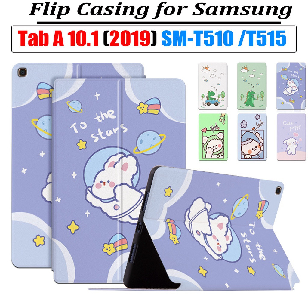 Samsung Galaxy Tab A 10.1 (2019) T510 T515 แท็บเล็ตคุณภาพสูงปลอก TabA 10.1 "SM-T510 SM-T515 Flip PU เหงื่อหนังฝาครอบรูปแบบน่ารักกรณี