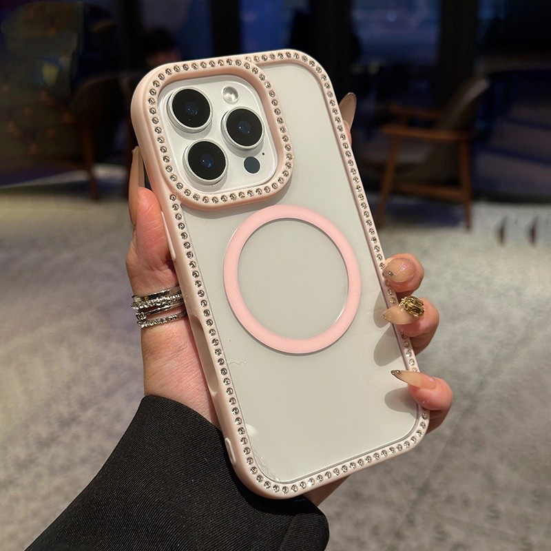 หรูหราเพชรกรอบแม่เหล็กดูดโปร่งใสเคสโทรศัพท์สําหรับ ไอโฟน16 15 14 13 มือโปร สูงสุด กันกระแทกกล้องป้องกัน หยด-การพิสูจน์ ฮาร์ดปกหลัง
