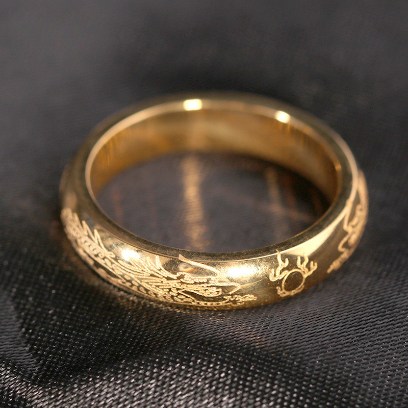 Gold Plated Gold ประณีตแกะสลักรูปแบบมังกร 18k Gold แหวนผู้หญิง Casual All-Match สไตล์เครื่องประดับมือสไตล์จีนย้อนยุค