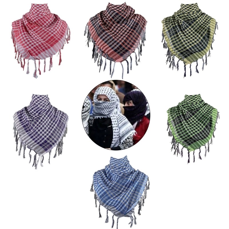 Timi Colorblock Houndstooth Shemagh ผ้าพันคอ Keffieh อาหรับหัวผ้าคลุมไหล่พร้อมพู่