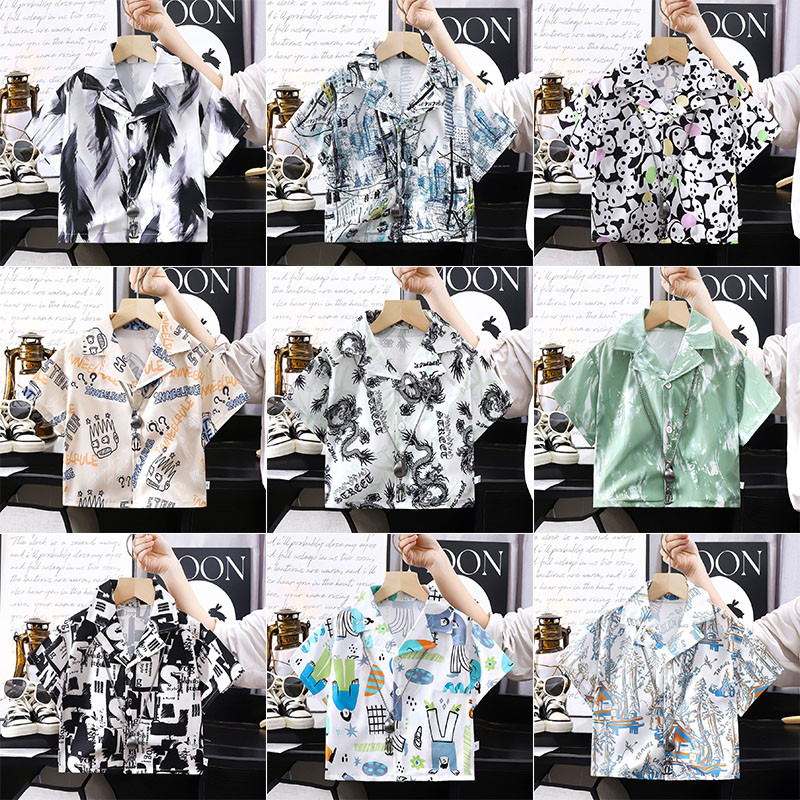 80-160 เสื้อเชิ้ตแขนสั้นของเด็กผู้ชายฤดูร้อนเป็นเสื้อหลวมที่ทันสมัยและใช้งานได้หลากหลาย0-8ขวบ