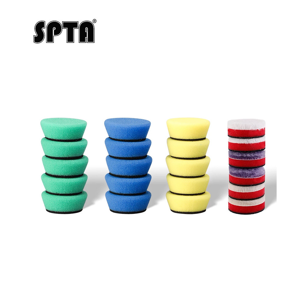 Spta ชุดแผ่นโฟมฟองน้ําขัดเงา และผ้าขนสัตว์ ขนาดเล็ก 1 นิ้ว 2 นิ้ว สําหรับขัดเงารถยนต์ 21 ชิ้น