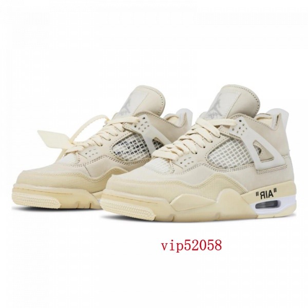 Off-White x A/J 4 SP "sail" CV9388-100 ผู้ชายผู้หญิงรองเท้าสบายๆกีฬารองเท้า