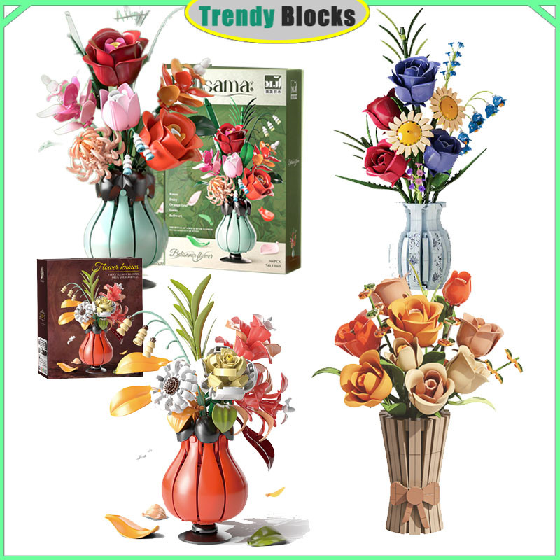 2025 ผู้สร้าง ผู้เชี่ยวชาญ ผสมกระถางดอกไม้สีชมพูสวยช่อดอกไม้กล้วยไม้การจัดดอกไม้พฤกษศาสตร์คอลเลกชันเครื่องประดับอาคารบล็อกป๊อปสาวของเล่นของขวัญ