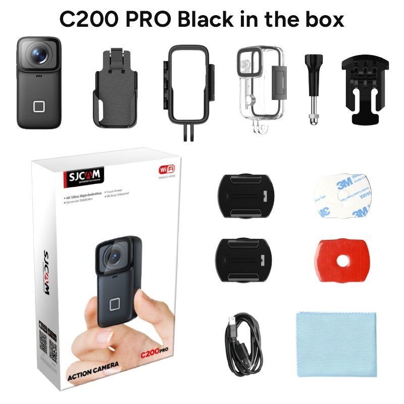 Sjcam C200/C200PRO 4K กล้องแอคชั่น WiFi ขนาดเล็ก พร้อมหน้าจอ IPS 1.28 นิ้ว ยาว 5 เมตร [iHaT143a]