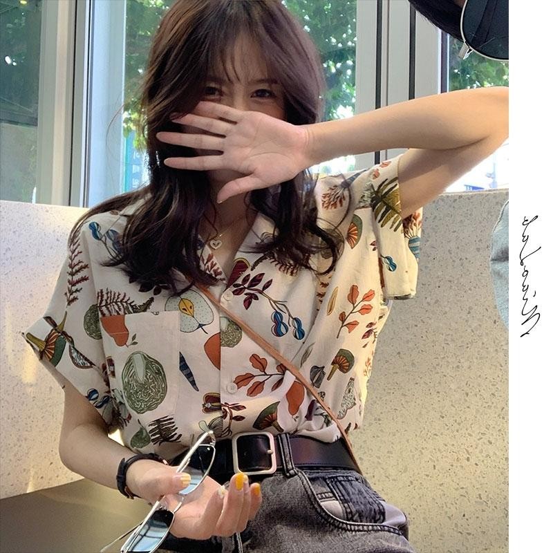 Hotgirl เสื้อเชิ้ตฮาวายผู้หญิง ลายดอกไม้ แขนสั้น ทรงหลวม thumbnail 6