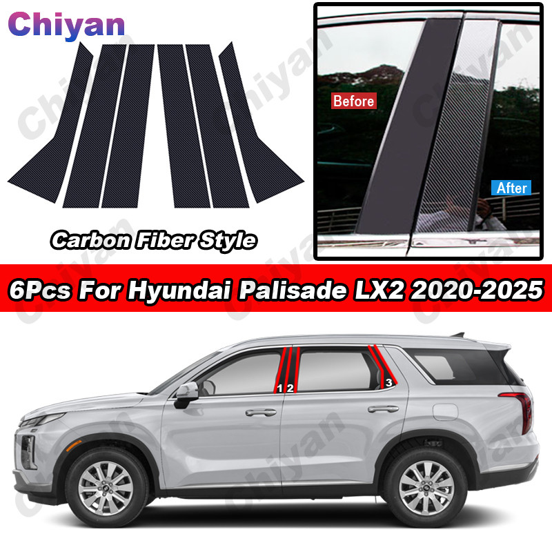 6 ชิ้นสําหรับ Hyundai Palisade LX2 2020-2025 Glossy เปียโนสีดํา PC วัสดุรถประตูหน้าต่างคอลัมน์ศูนย์กลาง BC เสาโพสต์ฝาครอบจัดแต่งทรงผมกระจก Effect Trim คาร์บอนไฟเบอร์สติกเกอร์ - รูปที่ 3