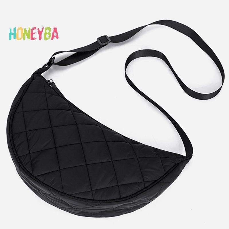 <Honeyba>กระเป๋าสะพายข้าง Diamond Grid Quilted Dumpling Bag กระเป๋าสะพายไหล่ความจุขนาดใหญ่ Nice